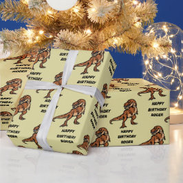 Papier Cadeau Personnaliser T-Rex Dinosaure Tyrannosaure Anniver