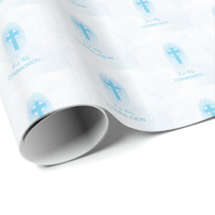 Papier Cadeau Personnalisez, Croix de première communion Blue Bo