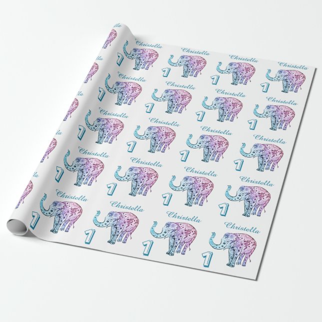 Papier Cadeau Personnalisez le ęr éléphant d'anniversaire (Déroulé)