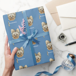 Papier Cadeau Personnalisez-le ! Photo et nom de l'animal Bleu