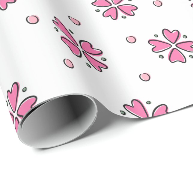 Papier Cadeau Pétales de fleurs de coeur roses (Coin rond)