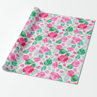 Papier Cadeau Pétales de rose vert rose Fleurs Mariage Jardin