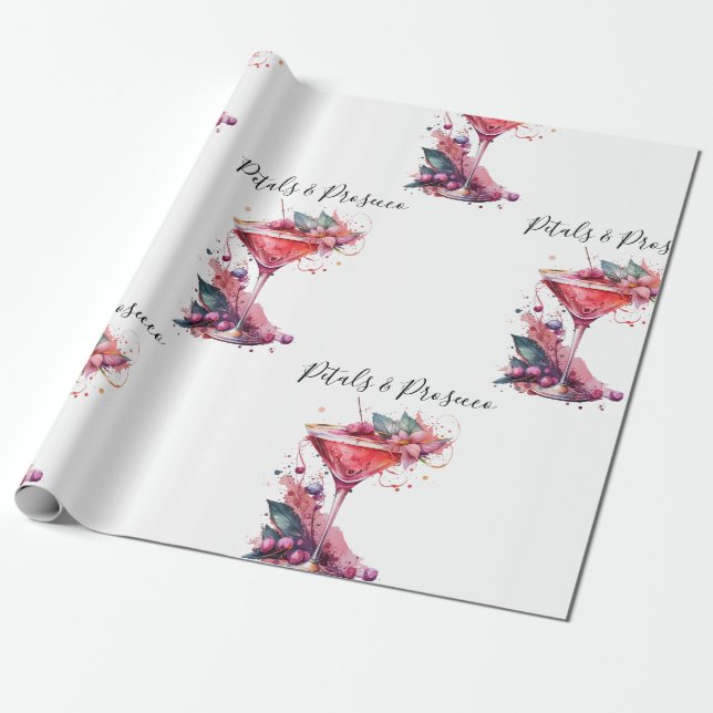 Papier Cadeau Pétales et Prosecco Blush Fête des mariées florale (Déroulé)