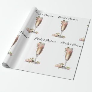 Papier Cadeau Pétales et Prosecco Fête des mariées florale rose