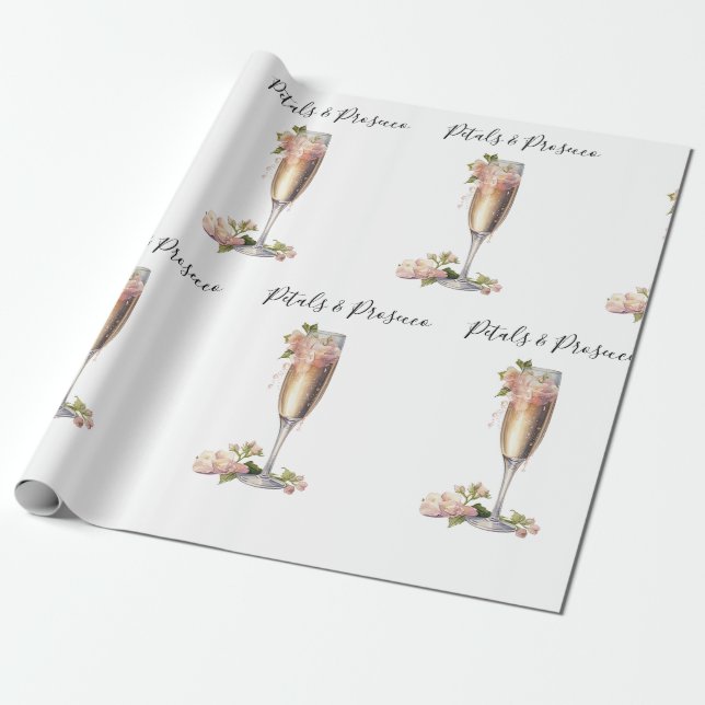 Papier Cadeau Pétales et Prosecco Fête des mariées florale rose (Déroulé)