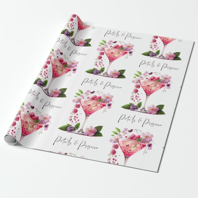 Papier Cadeau Pétales & Prosecco Rose Floral Fête de Mariage  (Déroulé)