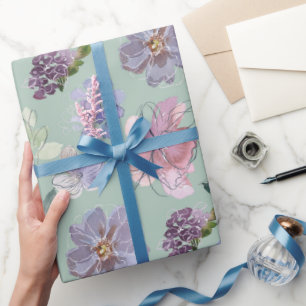 Papier Cadeau Pétales violet rose Mint Arrière - plan vert