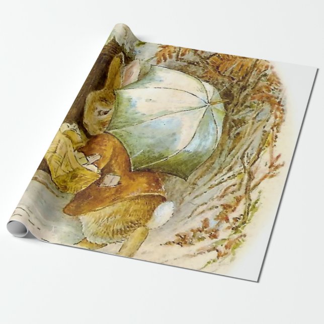 Papier Cadeau "Peter Rabbit avec parapluie d'hiver" par Beatrix  (Déroulé)
