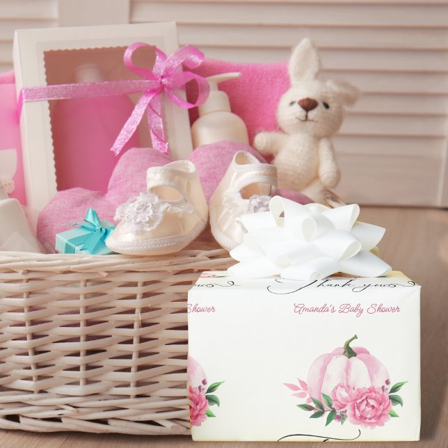 Papier Cadeau Petit Baby shower Rustique rose-rose-blanc Citroui (Créateur téléchargé)