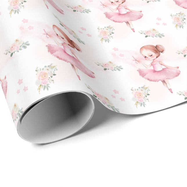 Papier Cadeau Petit ballerine rose cadeau d'anniversaire papier  (Coin rond)