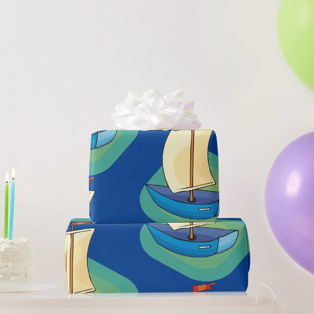 Papier Cadeau Petit bateau à voile bleu (Créateur téléchargé)