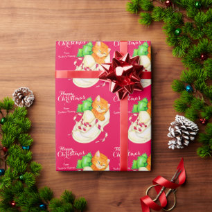 Papier Cadeau Petit chaton de Noël dans un emballage de vacances