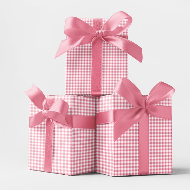 Papier Cadeau Petit chèque En vichy rose (Pink Small Gingham Check Wrapping Paper)