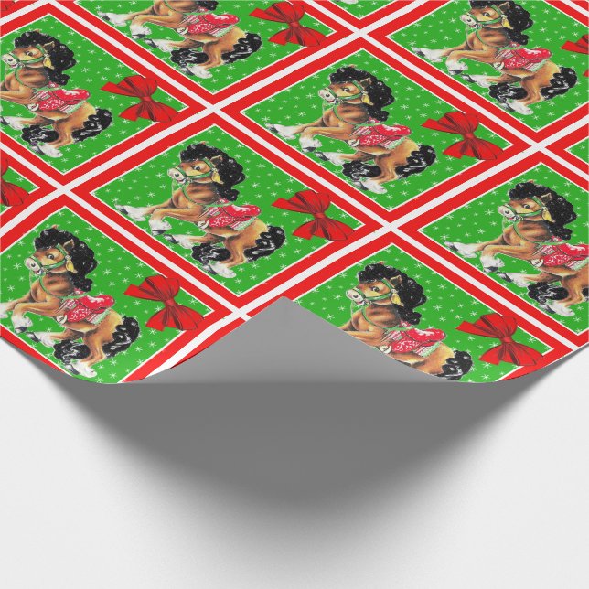 Papier Cadeau Petit Cheval de Noël occidental Pony avec selle (Coin)