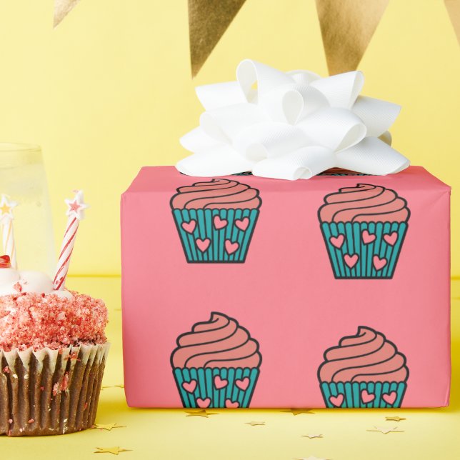 Papier Cadeau Petit Coeur Rose Cute Cupcake Girl Cadeau Annivers (Créateur téléchargé)