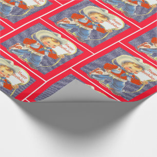 Papier Cadeau Petit cowboy avec le joyeux anniversaire 1 de