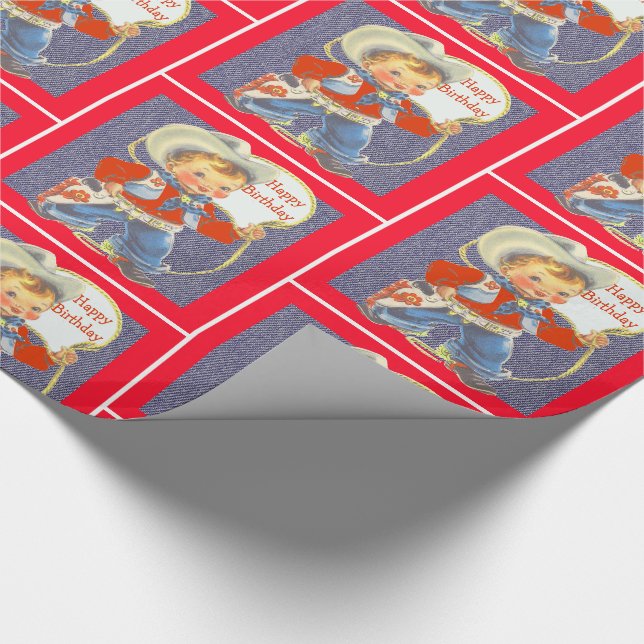 Papier Cadeau Petit cowboy avec le joyeux anniversaire 1 de (Coin)