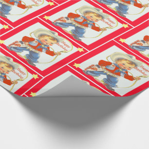 Papier Cadeau Petit cowboy avec le joyeux anniversaire 2 de