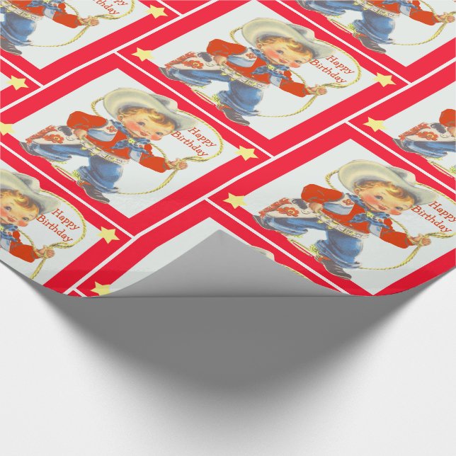 Papier Cadeau Petit cowboy avec le joyeux anniversaire 2 de (Coin)