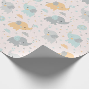 Papier Cadeau Petit Eléphants mignon gris orange menthe