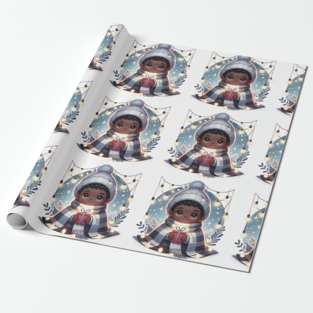 Papier Cadeau Petit garçon confortable dans la couverture - Papi (Déroulé)