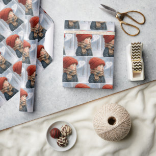Papier Cadeau Petit garçon expirant un cœur givré