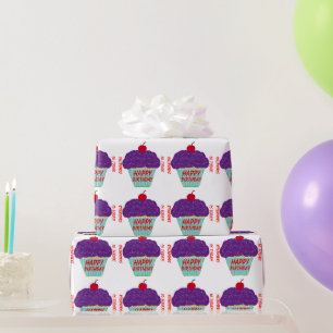 Papier Cadeau Petit gâteau pourpre de cerise de givrage de NOM