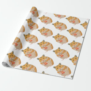 Papier Cadeau Petit Hamster mignon tenant un cadeau de Noël