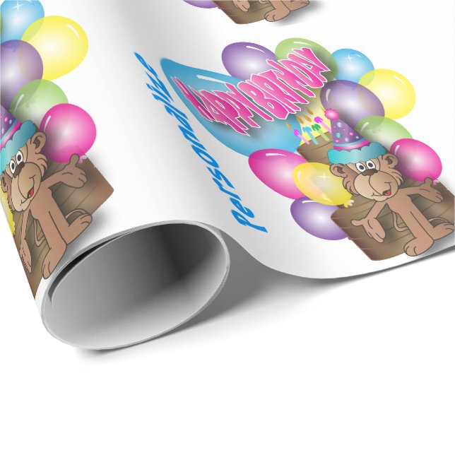 Papier Cadeau Petit joyeux anniversaire mignon du singe | (Coin rond)