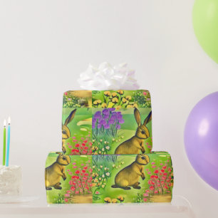 Papier Cadeau Petit lièvre en fleurs