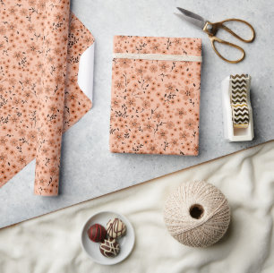 Papier Cadeau Petit motif rose rouge marron crème mignon