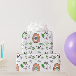Papier Cadeau Petit ours Brown Whimsical et Feuilles forestiers