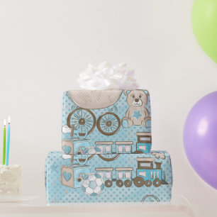 Papier Cadeau Petit ours en peluche bébé garçon douche bleu