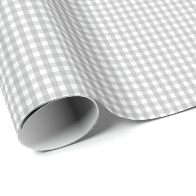 Papier Cadeau Petit papier d'emballage de guingan gris et blanc (Coin rond)