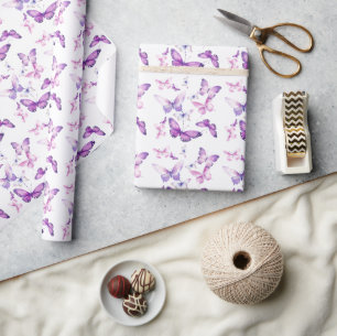 Papier Cadeau Petit Papillon mignon rose violet fête d'anniversa