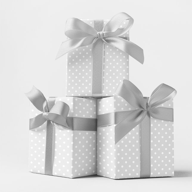 Papier Cadeau Petit point Polka gris clair et blanc (Light Grey and White Small Polka Dot Wrapping Paper)