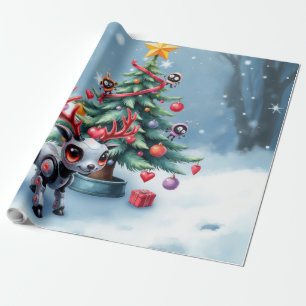 Papier Cadeau Petit renne Cyberpunk avec sapin de Noël
