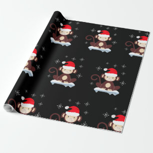 Papier Cadeau Petit singe dans la neige, joyeux Noël