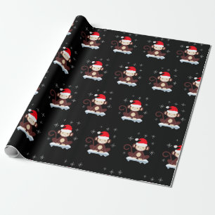 Papier Cadeau Petit singe dans la neige, joyeux Noël