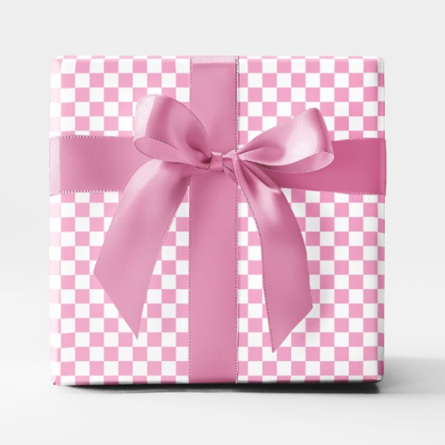 Papier Cadeau Petite À damiers rose pâle et blanche (Small Light Pink and White Checkered Wrapping Paper)