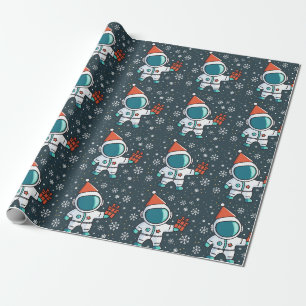 Papier Cadeau Petite astronaute avec Casquette de Noël