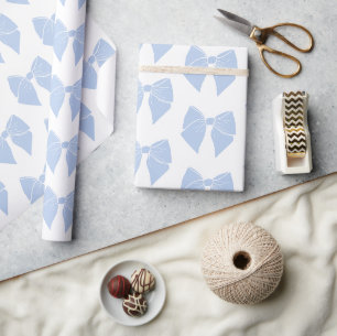 Papier Cadeau Petite Baby Shower Fille Naissance Bleu Ruban 
