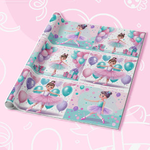 Papier Cadeau Petite Ballerina avec cheveux Brown Anniversaire d