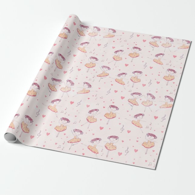 Papier Cadeau Petite Ballerina sur arrière - plan léger (Déroulé)