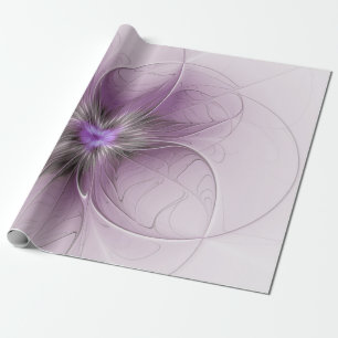 Papier Cadeau Petite Beauté Moderne Gris Mauve Art Fractal Fleur
