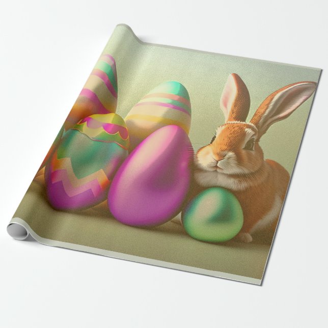 Papier Cadeau Petite collection de lapins et d'oeufs de Pâques (Déroulé)