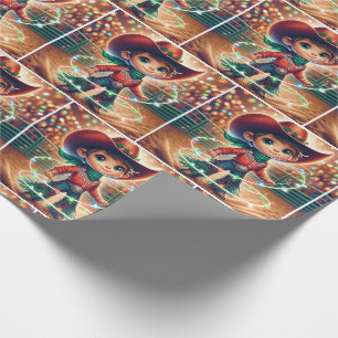 Papier Cadeau Petite Cowboy Twirling lumières de Noël