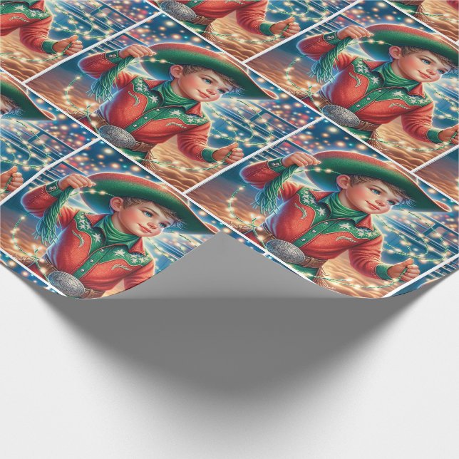 Papier Cadeau Petite Cowboy Twirling lumières de Noël (Coin)