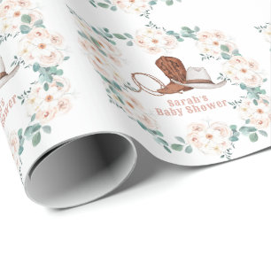 Papier Cadeau Petite Cowgirl Fleur Western Fille Baby Shower