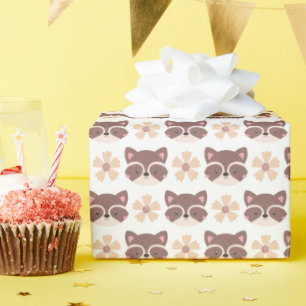 Papier Cadeau Petite Face Brown Raccoon Blanc